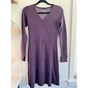 Toad & Co V-Neck Knit Finlay Dress Faux Wrap, Mulberry XS XSmall‎ Comfort